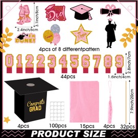 4 Sets 95 Pcs 2026 Graduation Table Decorations Congrats Grad Centerpieces Graduation Cap Shaped Box Congratulate Centerpiece Sticks Table Toppers Congrats Numbers Cutouts(Pink)