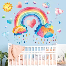 SHUCHING Rainbow Wall Sticker Peel and Stick, Colorful Raindrops Cloud Sun Wall Decal, Removable Vinyl Wall Decor Art Home Decoration for Living Room Bedroom Nursery Playroom