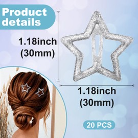 PAGOW 20 Pcs Star Hair Clips, Silver Shiny Non-Slip Snap Hair Clip, Metal Star Hair Accessories, Y2K Cute Hair Barrettes for Women (1.18"/3 cm)