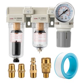 LNCHKA Air Pressure Regulator 1/4 NPT,Air Compressor Water Separator(0-150PSI),Air Compressor Dryer Auto Drain+Manual Drain-Double Air Filters