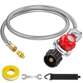 5FT 0-30 PSI Adjustable High Pressure Propane Regulator with Gauge 0~30PSI Gas Flow Indicator Stainless Propane QCC1 Hose with 3/8 Flare x 1/8 MNPT Fits for LP Gas Cooker, Burner, Turkey Fryer, Smoker