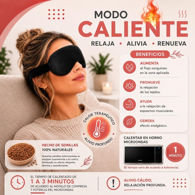 Antifaz de Semillas Máscara Térmica para Ojos con Calor Húmedo