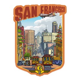 Die Cut Sticker San Francisco, California, Vintage Travel Poster Style, Contour Vinyl Sticker 1 to 3 inches (Waterproof Decal for Cars, Water Bottles, Laptops, Coolers), Small