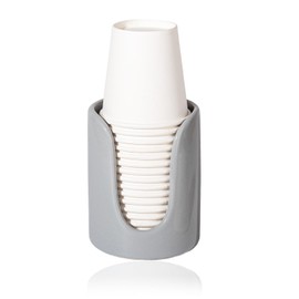 Bathroom Cup Dispenser - Small Holder for Bathroom, Mouthwash Cups, 3-4 Ounce - Ceramic/Bamboo (Grey)