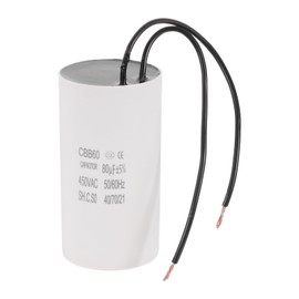 PATIKIL 80uF CBB60 Running Capacitor, Start Capacitor with 2 Wires, AC 450V Motor Start with a Frequency of 50Hz/60Hz, Suitable for Air Compressors Pumps, White