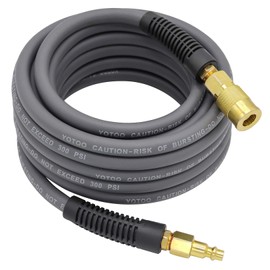 YOTOO Hybrid Air Hose 1/4-Inch by 25-Feet 300 PSI Heavy Duty, Lightweight, Kink Resistant, All-Weather Flexibility with 1/4-Inch Industrial Air Fittings and Bend Restrictors, Gray