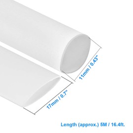 Unifizz Heat Shrink Tubing 11mm Dia 17mm Flat Width 2:1 Ratio Shrinkable Tube Cable Sleeve 5m - White