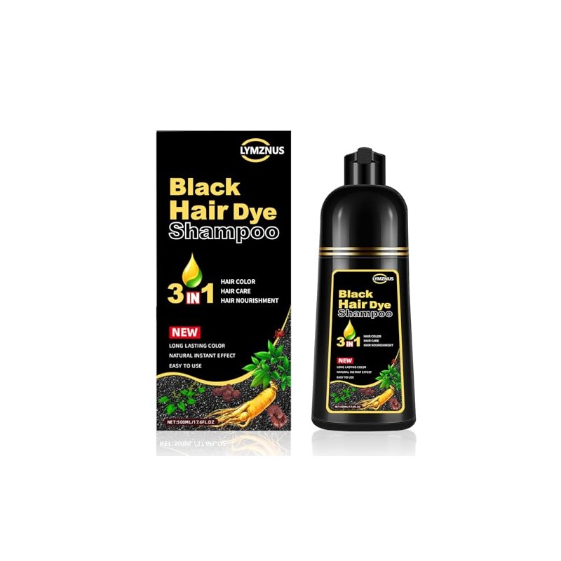 Lymznus Champú Tinte Herbal Negro Canas Color Instantáneo Mujeres Hombres