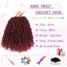 Fulcrum Yanky Mini Twist Crochet hair 8Inch, 2Packs Passion Twist Crochet Hair for black Women, Pre-Twisted Crochet Twist Hair with Curly Ends (8Inch, BUG#)