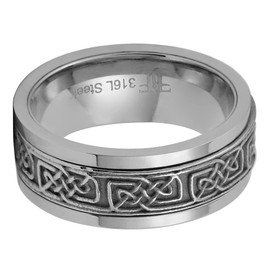 Fantasy Forge Jewelry Norse Knot Viking Spinner Ring Mens Womens Silver Stainless Steel Celtic Anti Anxiety Band Sizes 3-16 (7.5)