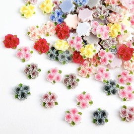 Flower Nail Charms for Nails - 50Pcs Flowers Nail Rhinestones Spring Rose Resin Nail Gems Jewelry Floral Nail Decals 3D Mixed Colorful Flower Nail Art Supplies for Women Manicure Decorations