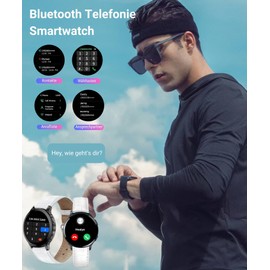 HOAIYO Smartwatch Men Women with Phone Function, 1.5 Inch Fitness Watch Wristwatches Sports Watch with Heart Rate Monitor, Music Control, Pedometer, Waterproof Fitness Tracker (White/Leather, 1.5