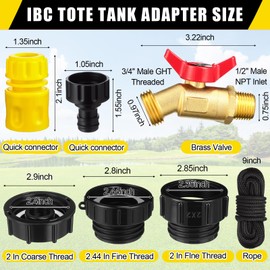 Duraaamo IBC Tote Adapter 275-330 Gallon IBC Tote Water Tank Fittings, Brass Valve with 4 Adapter, 2 Camlock Fittings Garden Hose, Quick Connector(Red Double Valve,1/2'' Male Npt to 3/4'' GHT)