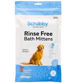 Scrubby Pet No Rinse Pet Wipes | Rinse Free Shampoo Mittens | Dogs & Cats | Bath Wipes - Bathing & Washing Pets, Hypoallergenic | No Rinse Wash Mitt | Grooming, Lather Wipe Dry - Pack of 10