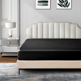 P Pothuiny Satin Fitted Sheet Twin XL Size, 1 Single Fitted Sheet Only, Extra Soft Deep Pocket Bottom Bed Sheets Mattress Cover Fits 12" to 16", Wrinkle Free, Fully Elasticized (Burgundy)