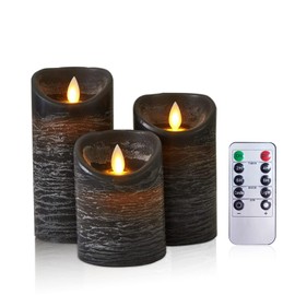 AiiBowy AiiBowy Led Kerzen [3er Set] Flammenlose Kerze Echtwachs Flackernde Dimmbar mit Fernbedienung Weihnachtskerzen LED Flammen 4"/5"/6 Tischdeko, Wohnzimmer, Weihnachten, Hochzeit, Party Schwarz