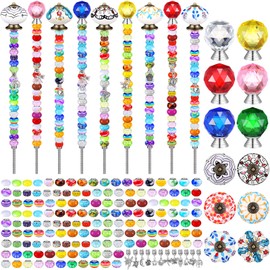 Hicarer 248 Pcs DIY Fairy Wand Kit Beaded Garden Stakes with 6 Threaded Rod Nuts 6 Crystal Stopper Top 6 Ceramic Pumpkin Mushroom Top 212 Diamond Glass Bead 12 Silver Pendant for Outdoor Decoration