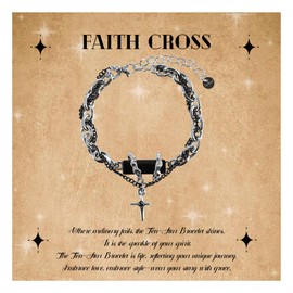 Gomgsgale Cross Bracelet For Men - Silver Bracelet with Black Onyx(17-22cm）