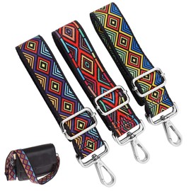 ANBOO Pack of 3 Shoulder Straps for Bags Wide 3.8 cm, Adjustable 75-145 cm, Bag Strap Wide Boho, Shoulder Strap for Bags, Carry Strap Bag Chain Knitting Pattern (Silver Carabiner), red / green / blue