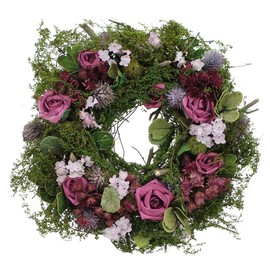 Decorative wreath "Purple Rose" made of natural materials and textile flowers, wedding decoration, table wreath, wall wreath
