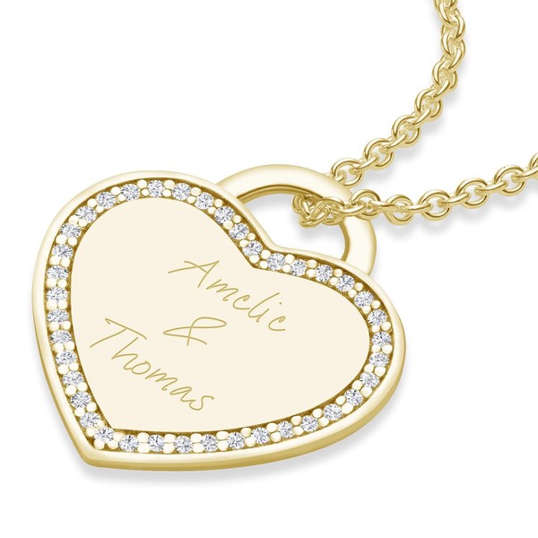 AMOONIC FF593 VGGGZIFA Heart Necklace Engraved Gold (925 Silver High