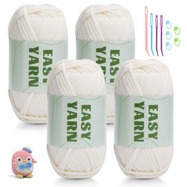Pack of 4 White Yarn, Crochet and Knitting Yarn for Beginners, High Visibility Stitches, Coarse Thick Cotton/Nylon Blended Yarn, Yarn for Crochet with Crochet Accessories (4 x 50 g)