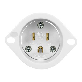ENERLITES Straight Blade Flanged Inlet, NEMA 5-15, 15A 125VAC, Commercial & Industrial Grade, 2 Pole, 3 Wire, UL Listed, 66203-W, White