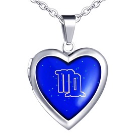 Yumilok Men's Stainless Steel Necklace with Heart Pendant 12 Zodiac Signs Thermal Mood Colour Changing for Women and Men, Stainless Steel