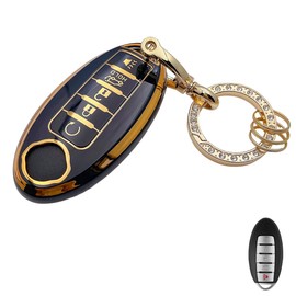 OVIOBOER for Nissan Key Fob Cover with Keychain Black Soft TPU Protection Case for Altima SR Armada SL Maxima Murano Pathfinder Rogue Titan Versa Sentra Smart Remote Key (For Nissan A)