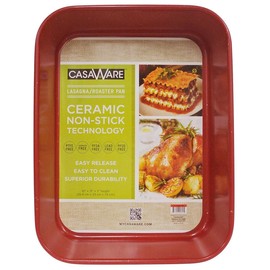 casaWare Ceramic Coated NonStick Lasagna/Roaster Pan 13 x 10 x 3-Inch (Red Granite)