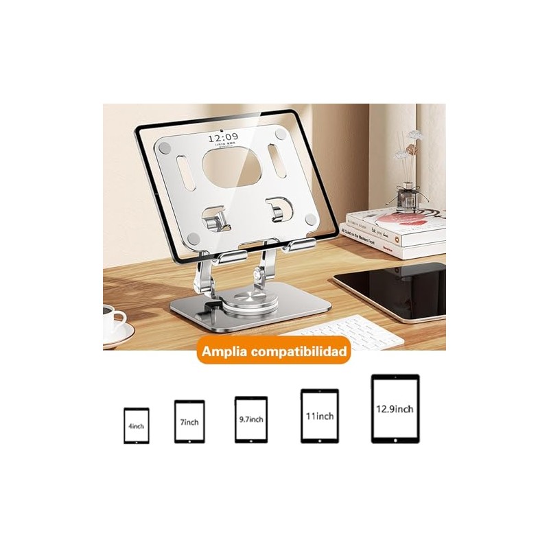 Soporte Tablet Multiángulo,con Doble Varilla 4.7 a 12‘’,Soporte Giratorio 360°,Base