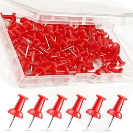 NEDBLUE Red Push Pins - 120 Drawing Pins with Storage Box, Thumb Tacks for Cork, Notice and Bulletin Boards - Map Pins