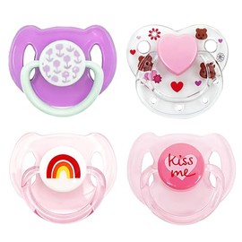 Juego de 4 chupetes magnéticos para muñecas Reborn - Estilos de color rosa morado, accesorios de juguete de alimentación para muñecas y regalos para niños, bésame, oso de corazón transparente, arco