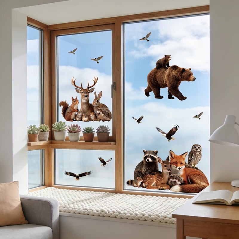 ANATTASOUL Forest Animals Window Clings for Home Decor(47.24" x 11.8")