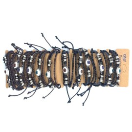 Evil Eye 12pcs Evil Eye Protection Braided leather Strap Handmade Macramé Bracelet 7-11in