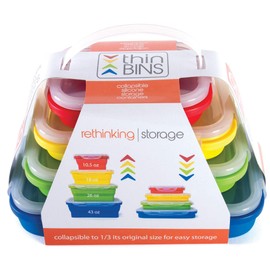 Thin Bins Collapsible Containers – Set of 4 Rectangle Silicone Food Storage Containers – BPA Free, Microwave, Dishwasher and Freezer Safe - No more cluttered container cabinet!…