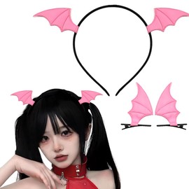 Bat Wing Headband Hair Clips for Women Girls Pink Bat Barrettes Hair Band Devil Wings Headbands Bat Hair Accessories Clips
