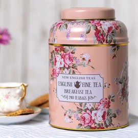 New English Teas Vintage Floral Tea Caddy with 240 English Breakfast Teabags for Tea Lovers, Cottage Core