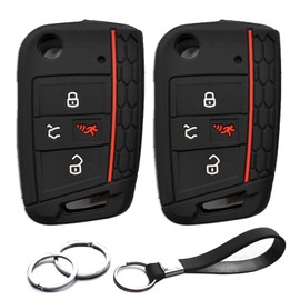 INFIPAR 2pcs Compatible with Volkswagen VW Jetta Golf Polo Tiguan Atlas Flip 4 Buttons Black Key Fob Cover Case Key Chain Protector Keyless Remote Holder, Not Fit GTI