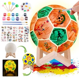 Fußball Nachtlicht Geschenke DIY 3D Fußball Lampe Malset mit Holzständer Malzubehör Fussball Kunstzubehör Bastelset für Kinder Jungen und Mädchen Geburtstag Weihnachten