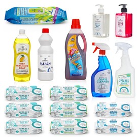 Juniper CLEAN, Luxury Cleaning, Supplies Kit, All In One Household Cleaning Essentials Set with Surface-Floor-Hand Cleaners, Laundry Detergent, Dish Soap, Nice Gift for New Homeowners