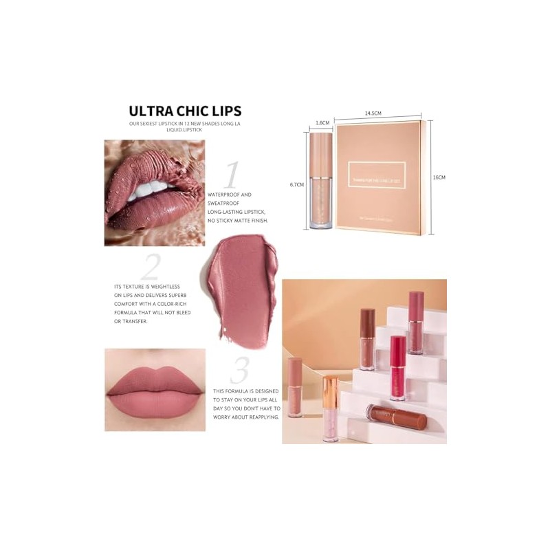 Set de 12 Lápices Labiales Líquidos Mate Aterciopelados