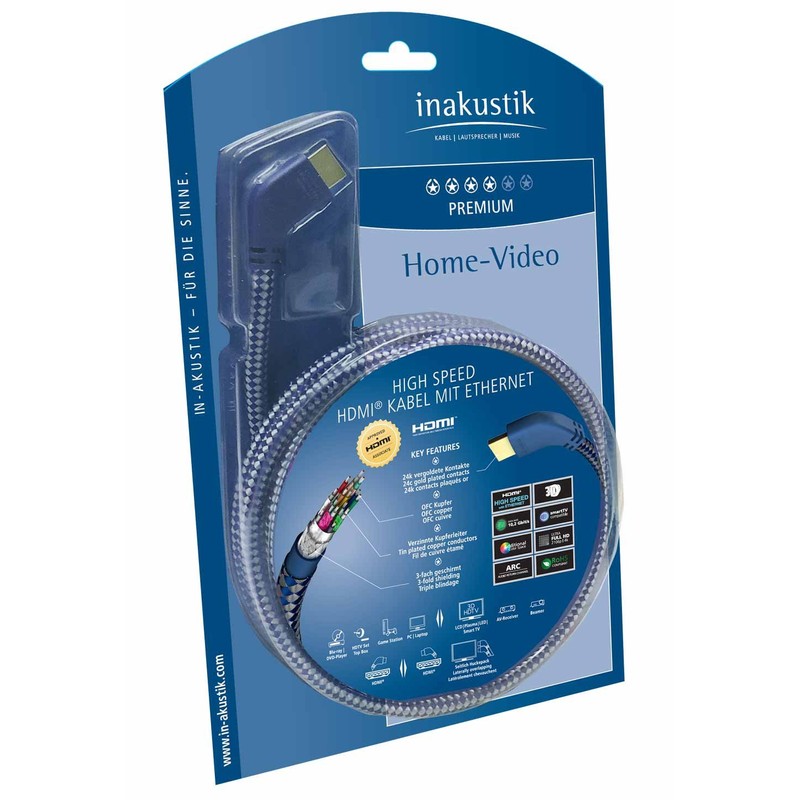 In-akustik Premium High Speed HDMI Cable with Ethernet/'Piggyback Angle Plug