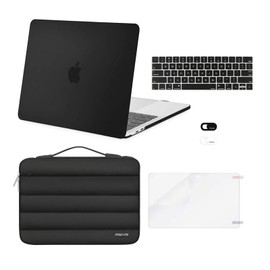 MOSISO Compatible with MacBook Pro 13 inch Case M2 2024-2016 A2338 M1 A2251 A2289 A2159 A1989 A1708 A1706, Plastic Hard Case&Puffy Sleeve Bag&Keyboard Skin&Webcam Cover&Screen Protector, Black
