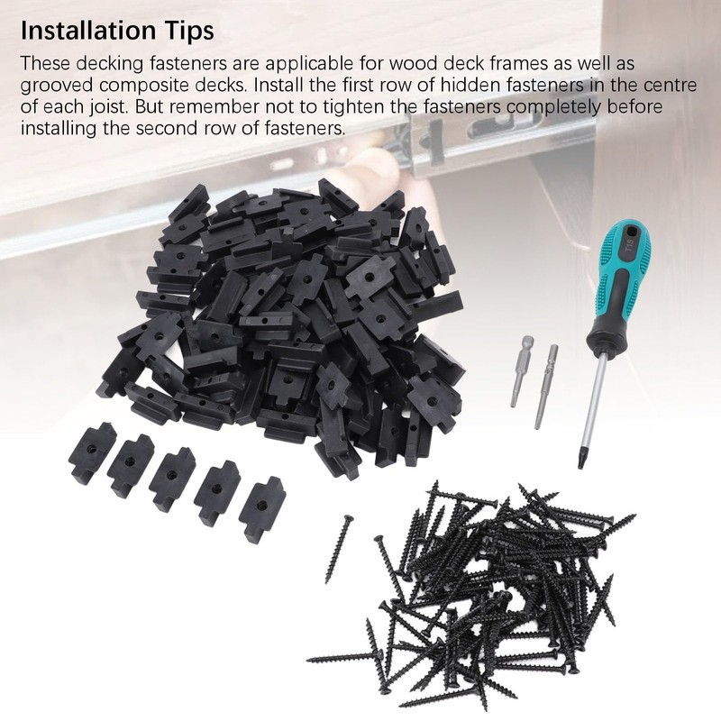 100pcs Hidden Decking Fasteners Robust for Wood Deck Frames, Grooved