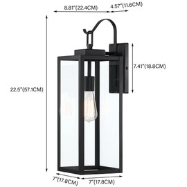 Pia Ricco Extra Large Size Outdoor Wall Lights, 22.5 Inch Matte Black Oversized Exterior Light Fixture with Clear Glass Shade, Front Porch Lighting, Modern Sconce Lantern for House, Garage, ETL Listed
