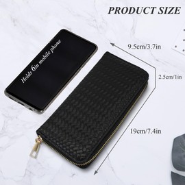 AdiStylinno Purses for Women, Ladies Large Capacity PU Leather Weave Purse, Fashion Card Holder Wallet Long Clutch Purse with ID Window, Zipper Coin Pocket and Multi Card Slots (Black)