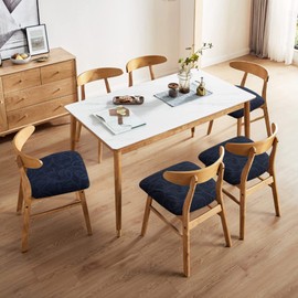 Genina Waterproof Chair Seat Covers Dining Room Chair Covers Stretch Seat Cover for Dinning Room Chair Protector Slipcovers for Kitchen, Hotel (4, Flower Pattern-Navy Blue)