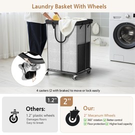150L Large Laundry Basket with Wheels, Rolling Laundry Hamper with Removable Laundry Bag & Metal Frame, Oxford Fabric Dirty Clothes Hampers for Bedroom, Laundry Room, Bathroom, Dorm(Grey)
