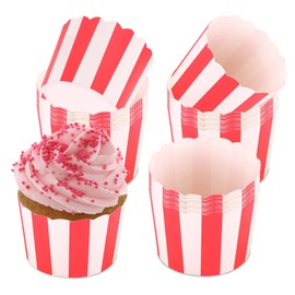 IVEOPPE Pack of 50 Muffin Cases Paper Cupcake - Mini Muffins Paper Cases Red and White Stripes Paper Muffin Mould for Dessert Wedding Children Birthday Party Family Celebrations